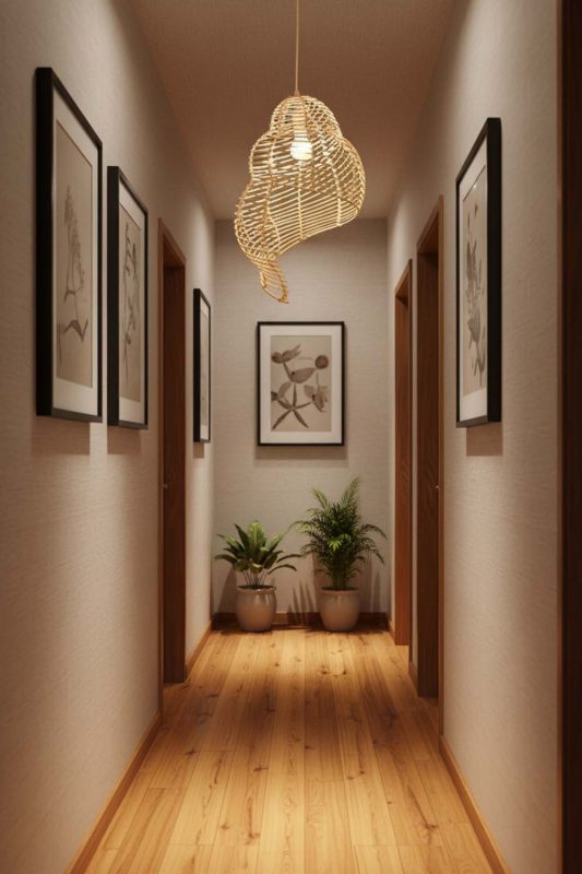 Hallway Beige Rattan Spiral Pendant Light - Clean & Modern