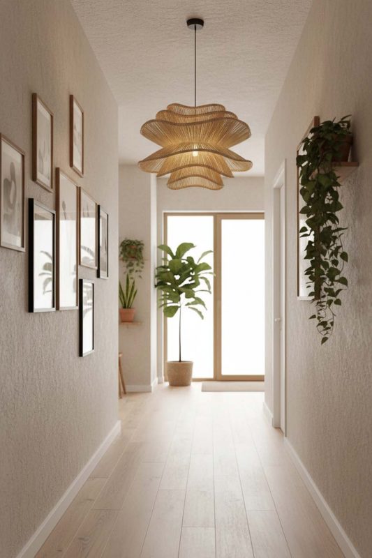 Hallway Beige Vietnamese Flower Rattan Chandelier - Clean & Modern
