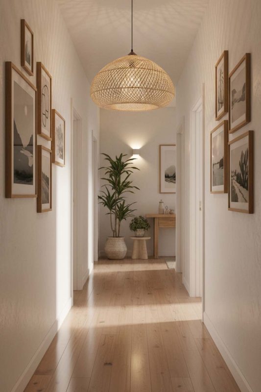 Hallway Beige Wood Rattan Pendant Light B - Clean & Modern