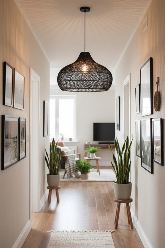 Hallway Black Kloe Rattan Pendant Light - Bright & Seamless
