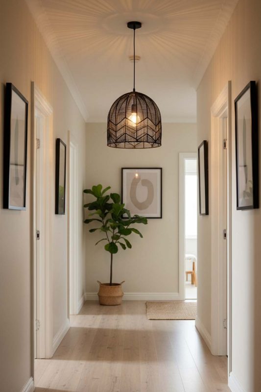 Hallway Black Rattan Birdcage Pendant Light - Bright & Seamless