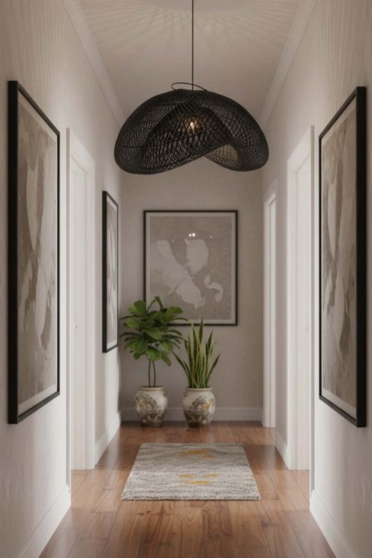 Hallway Black Rattan Cloud Pendant Light - Soft & Guiding Light