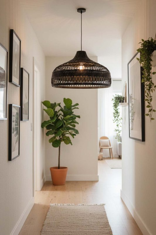 Hallway Black Rattan Radiant Pendant Lights - Elegant Flow