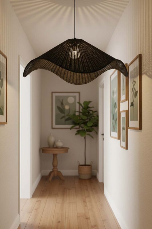 Hallway Black Rattan Wave Pendant Light - Bright & Seamless