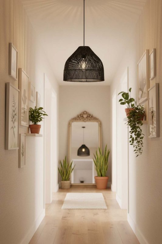 Hallway Black Rattan Wide Dome Fixture - Clean & Modern