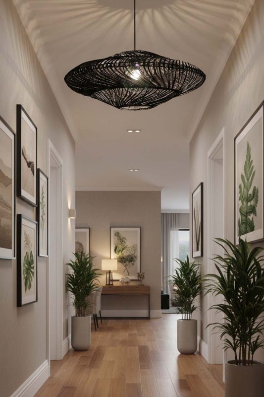 Hallway Black Ufo Shades Rattan Lamp - Soft & Guiding Light