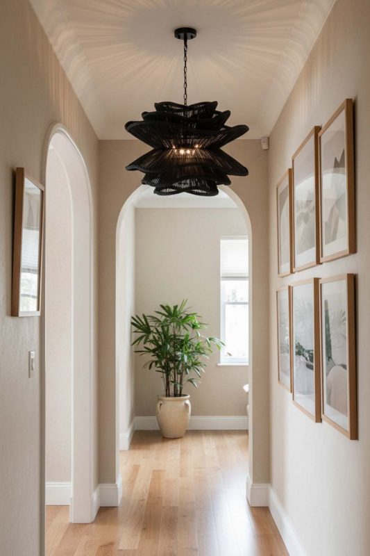 Hallway Black Vietnamese Flower Rattan Chandelier - Elegant Flow