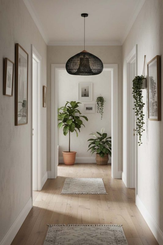 Hallway Black Vintage Wood Rattan Pendant Light - Bright & Seamless