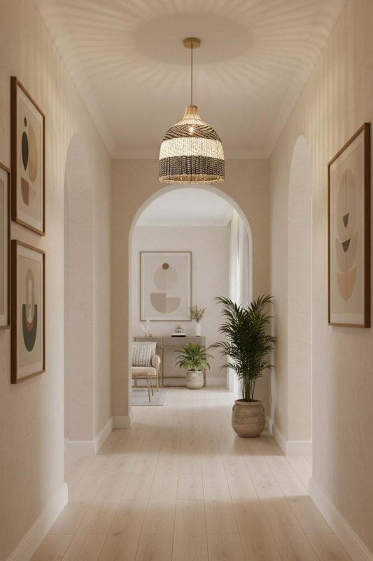 Hallway Black White Dome Rattan Pendant - Elegant Flow