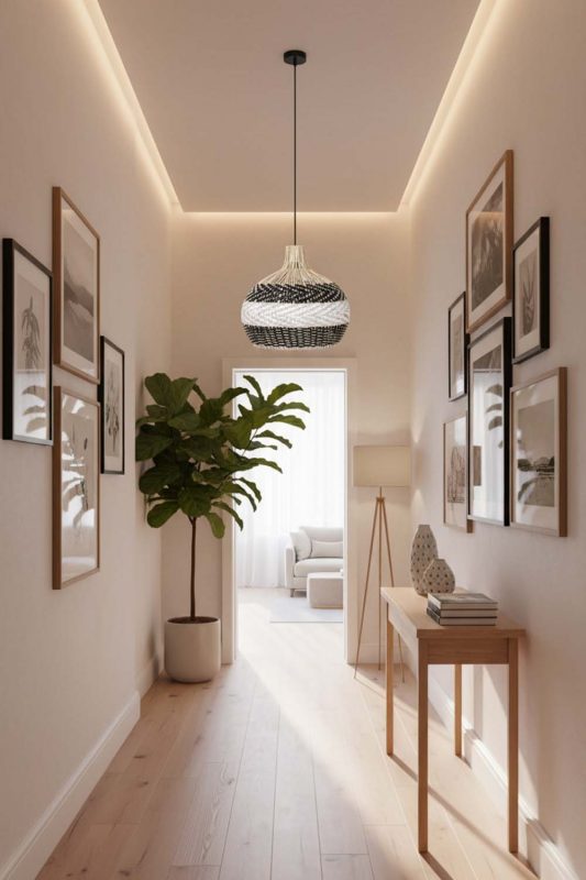 Hallway Black White Rattan Pendant Light - Elegant Flow