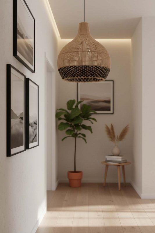 Hallway Bottom Black Rattan Pendant Light - Clean & Modern