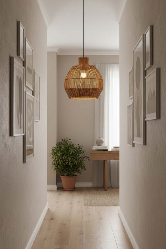 Hallway Bottom Brown Rattan Pendant - Soft & Guiding Light