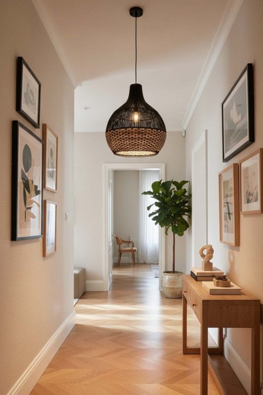 Hallway Bottom Tan Brown Rattan Light Black Body - Elegant Flow
