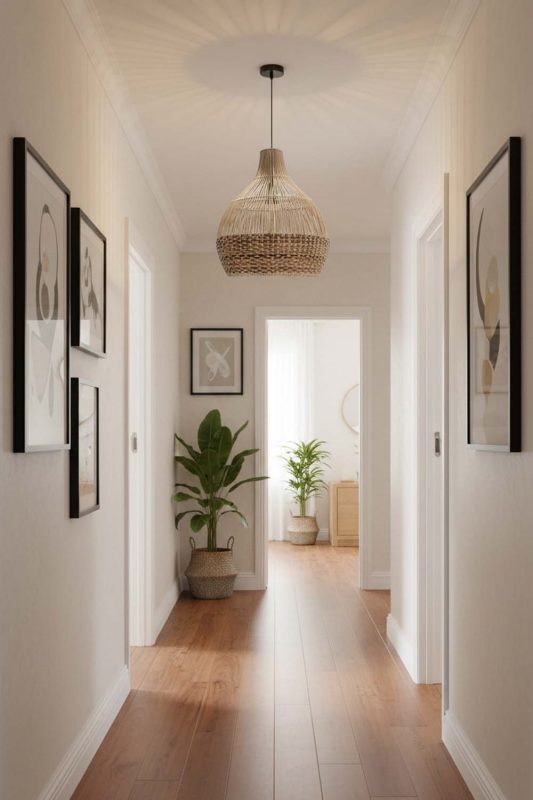 Hallway Bottom Tan Brown Rattan Pendant Light - Soft & Guiding Light