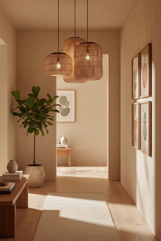 Hallway Brown Rattan Capsule Pendant Light - Soft & Guiding Light