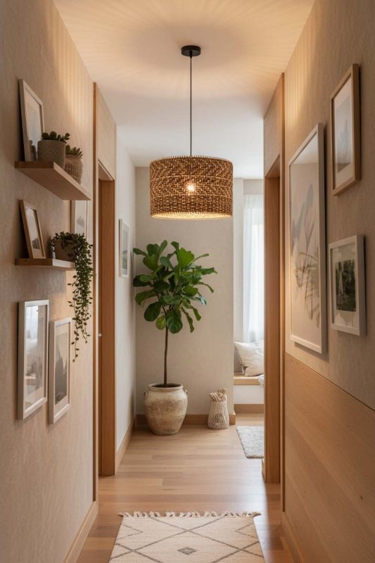 Hallway Brown Rattan Drum Lamp Shade - Clean & Modern