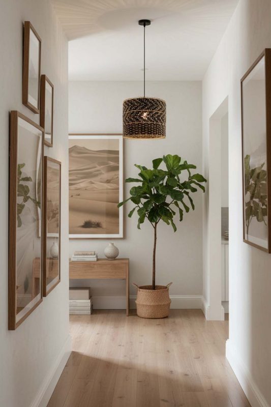 Hallway Dark Rattan Drum Pendant Light - Soft & Guiding Light