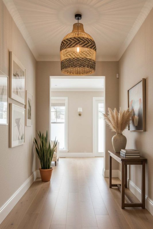 Hallway Double Band Wicker Bell Pendant Light - Clean & Modern