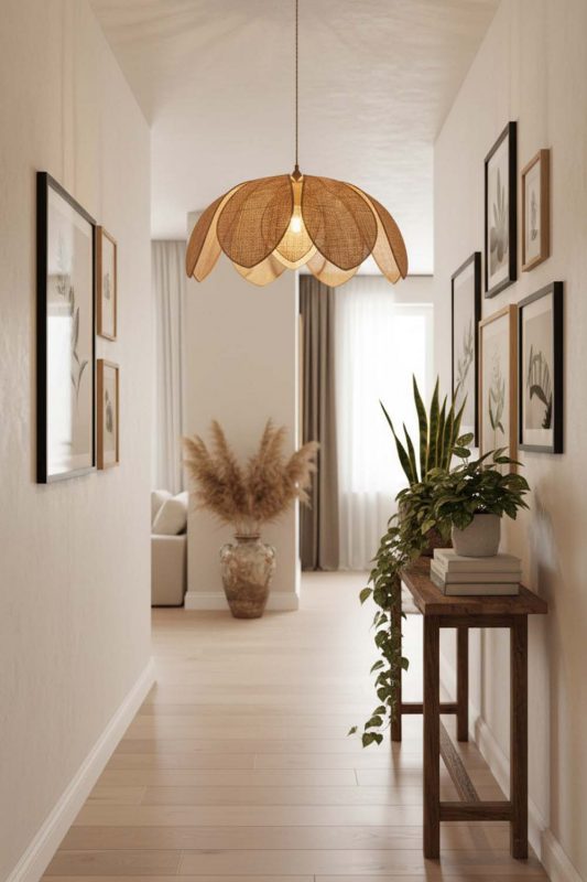 Hallway Flower Petal Rattan Pendant Light - Elegant Flow