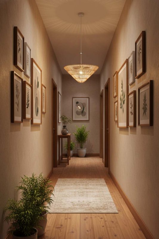 Hallway Inverted Pyramid Rattan Pendant Light - Bright & Seamless