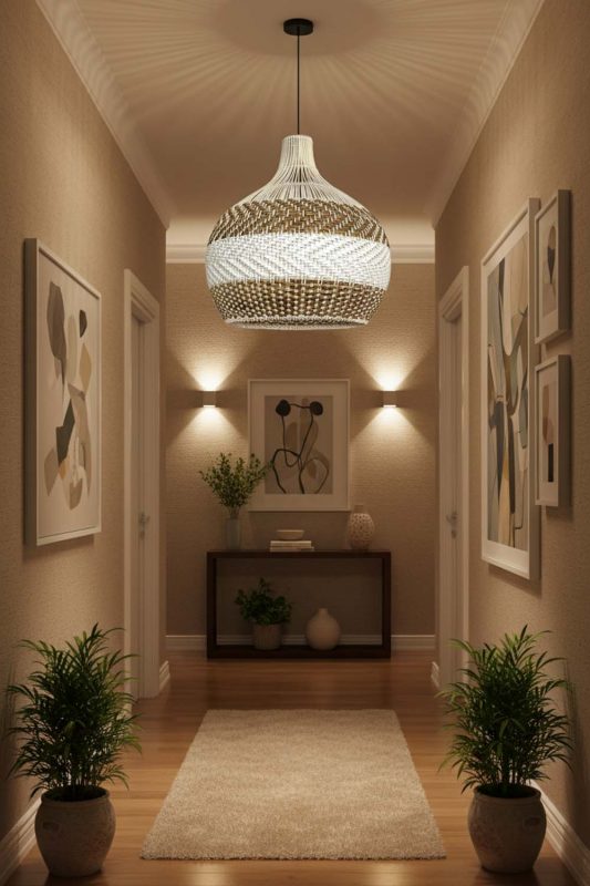 Hallway Light Brown White Rattan Pendant Light - Elegant Flow