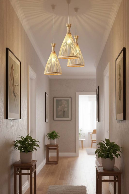 Hallway Natural Bamboo Tapered Pendant Light - Clean & Modern