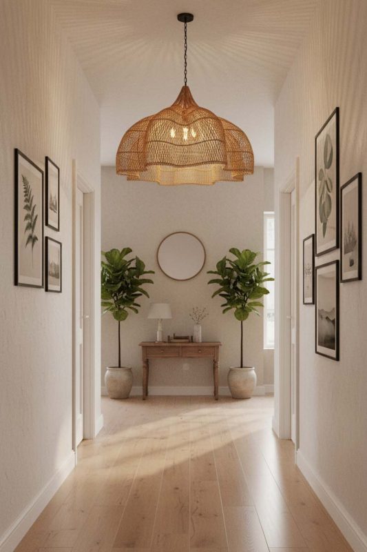 Hallway Natural Bloom Rattan Pendant Light - Bright & Seamless
