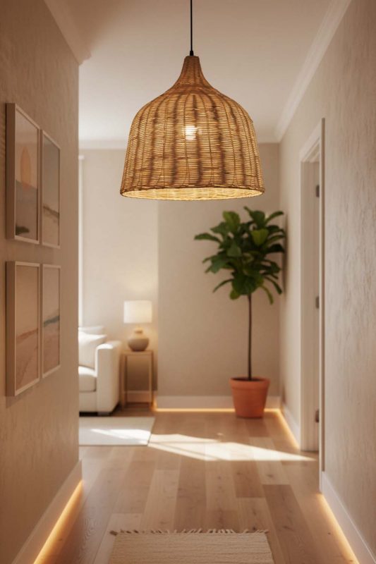 Hallway Rattan Basket Pendant Light Natural - Soft & Guiding Light