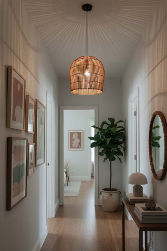 Hallway Rattan Bell Shaped Pendant Light - Elegant Flow