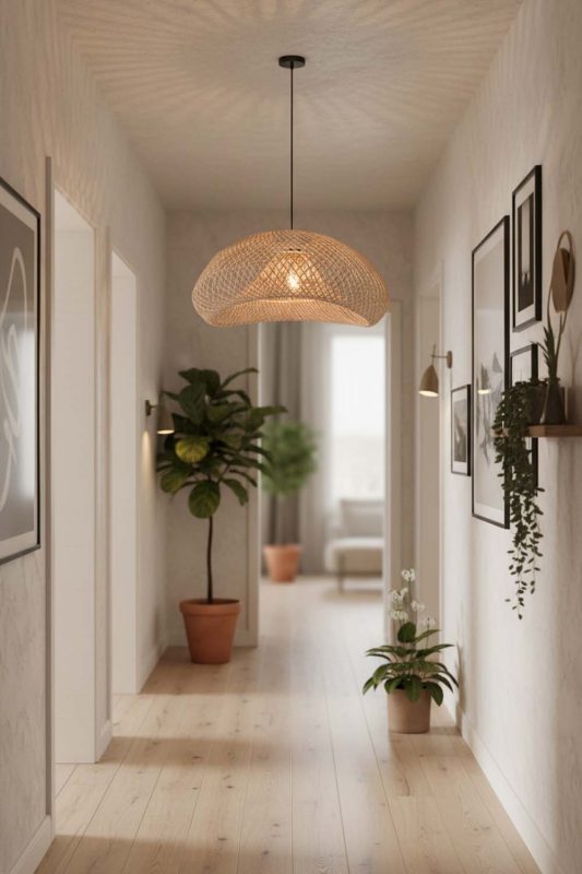 Hallway Rattan Diamond Pendant Light - Elegant Flow