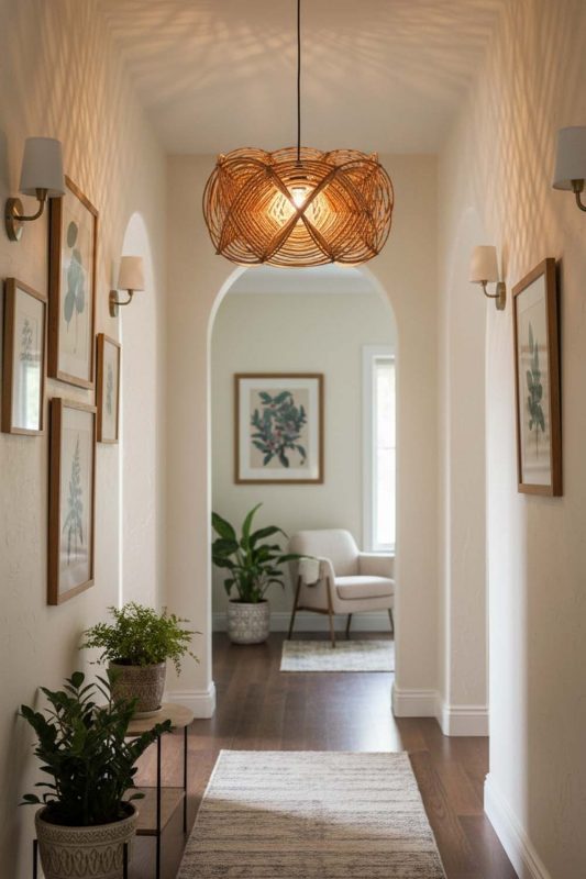 Hallway Rattan Linear Pendant Light - Clean & Modern