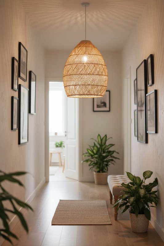 Hallway Rattan Sophisticated Pendant - Soft & Guiding Light