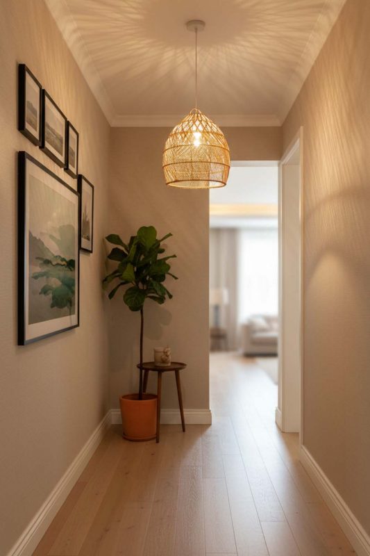 Hallway Rattan Tapered Pendant Light - Bright & Seamless