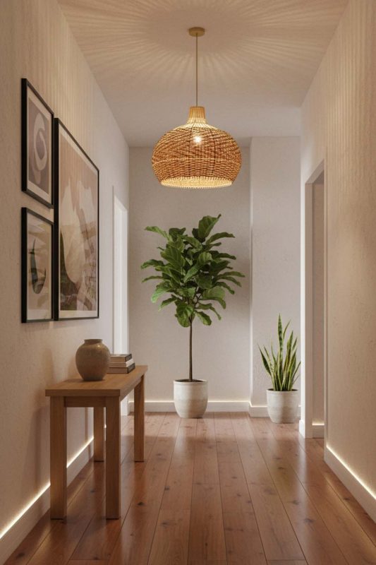 Hallway Red Orange Rattan Pendant Light - Clean & Modern
