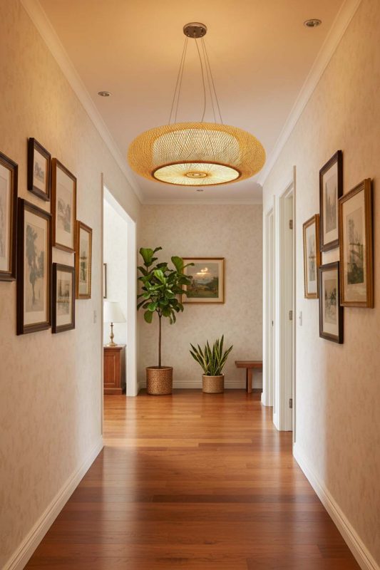 Hallway Round Bamboo Drum Chandelier - Elegant Flow