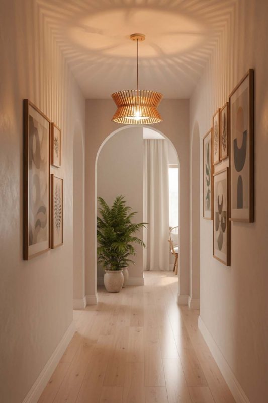 Hallway Round Wood Slat Pendant Light - Soft & Guiding Light