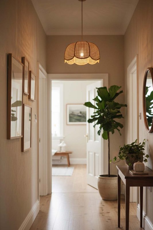 Hallway Scalloped Wicker Lampshade - Bright & Seamless