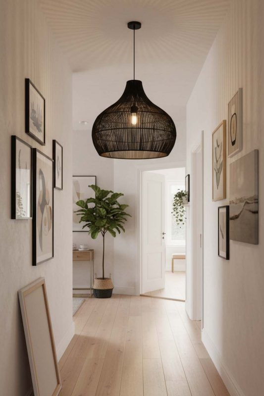 Hallway Simple Black Rattan Pendant Light - Clean & Modern