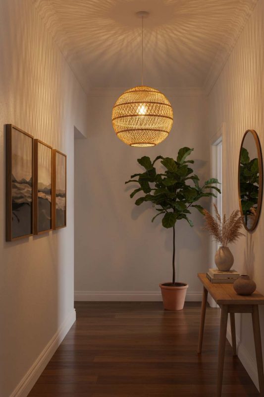 Hallway Sophisticated Rattan Global Pendant - Bright & Seamless
