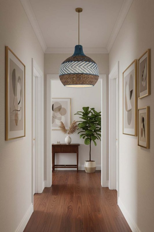 Hallway Tan Brown White Rattan Pendant Light - Soft & Guiding Light