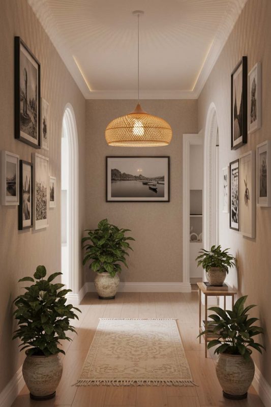 Hallway Vintage Wood Rattan Pendant Light C - Soft & Guiding Light