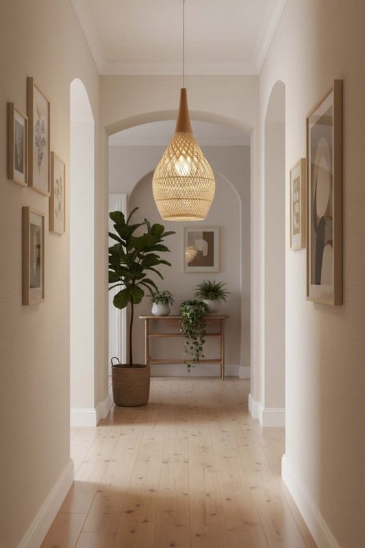 Hallway Vintage Wood Rattan Pendant Light D - Elegant Flow