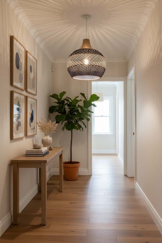 Hallway White Blue Rattan Pendant Light - Clean & Modern