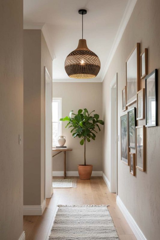 Hallway White Gray Rattan Pendant Light - Elegant Flow