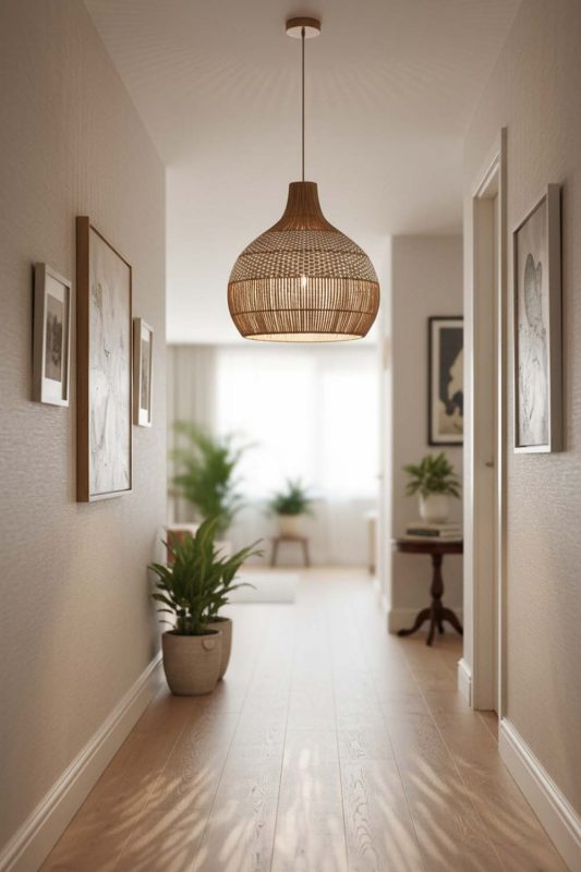 Hallway White Rattan Pendant Light - Bright & Seamless