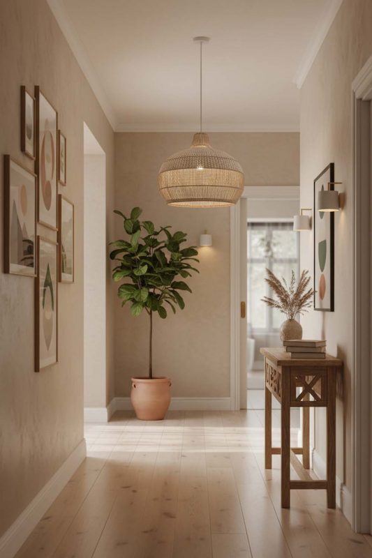 Hallway White Wicker Pendant Light - Bright & Seamless