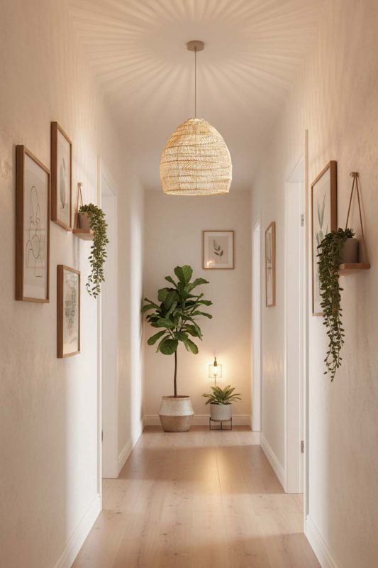 Hallway Wicker Basket Pendant Light Beige Color - Elegant Flow