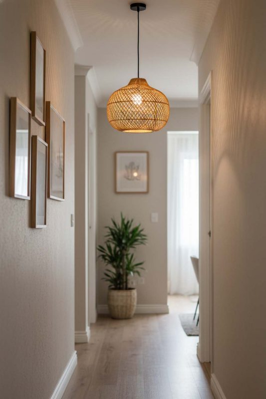 Hallway Wicker Swag Lamp - Clean & Modern