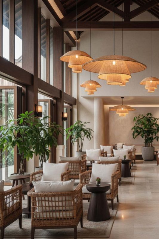 Hotel & Resort 3 Tier Rattan Chandelier - Resort-style Ambience