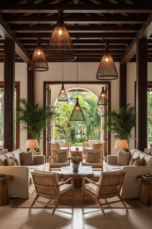 Hotel & Resort Black Bamboo Tapered Pendant Light - Resort-style Ambience